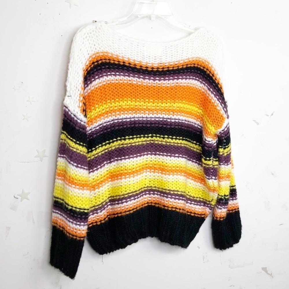 DREAMERS open knit colorful striped scoop neck sweater - Picture 5 of 8
